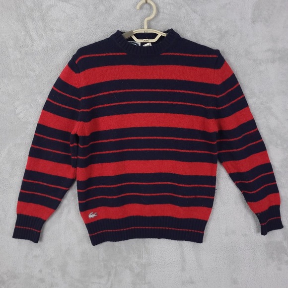 Lacoste Wool Sweater Striped Red Navy Blue Italy Menswear Classic Retro Large - Picture 1 of 13